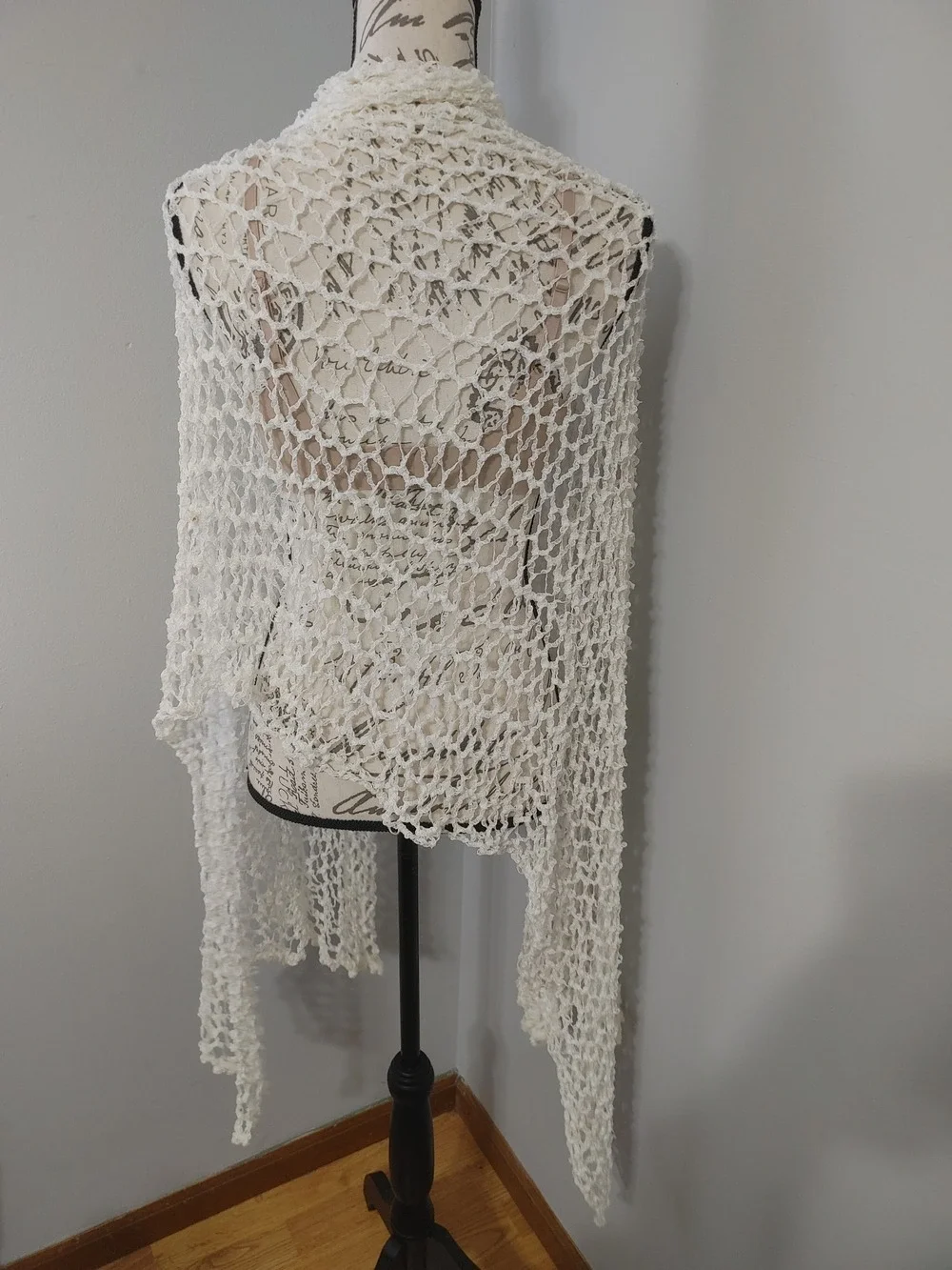 Handmade Knitted Lightweight White Open-Knit Stretchy Wedding Shawl